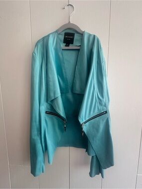 Insight Aqua Open-Front Draped Blazer with Zip Pockets
